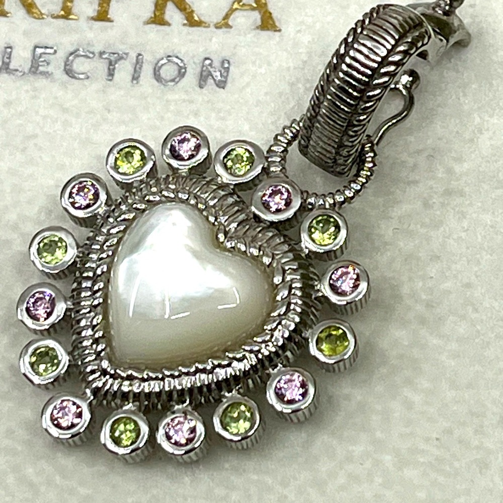 Vintage Judith Ripka Sterling Silver Heart Enhancer Pendant with Mother of Pearl - Picture 1 of 16
